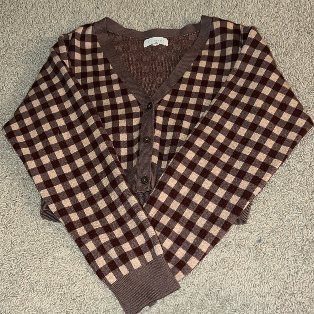 Pacsun/L.A. Hearts Button Down Brown/Tan Plaid Cropped Sweater